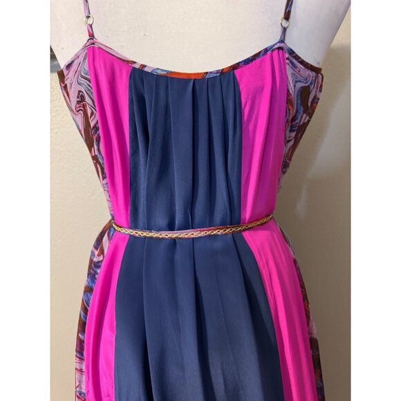 Ella Moss Silk Maxi Dress M Medium Tiered Sleeveless Flowy Pinks Purples Belted - Picture 7 of 15